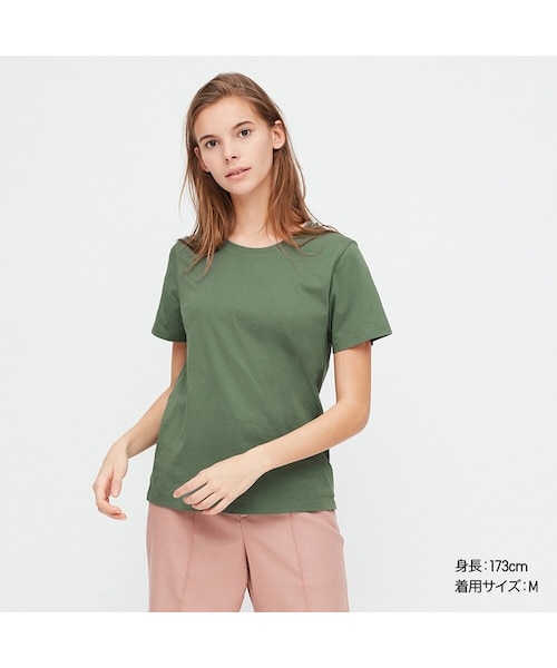 UNIQLO（ユニクロ）の「スーピマコットンクルーネックT（半袖）（Tシャツ/カットソー・レディース・LIGHT GREEN 50/GREEN 55/RED 13/BLACK 09/BEIGE 31/NAVY 69/WHITE 00/LIGHT ORANGE 21/YELLOW 44/NATURAL 30・M/3XL/S/XS/XXL/L/XL）」の6枚目の写真