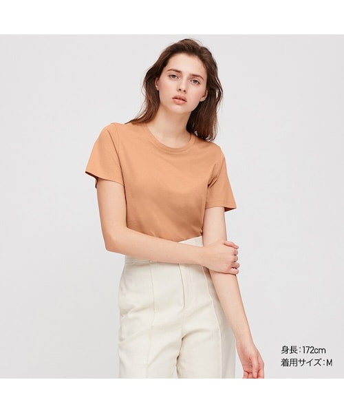 UNIQLO（ユニクロ）の「スーピマコットンクルーネックT（半袖）（Tシャツ/カットソー・レディース・LIGHT GREEN 50/GREEN 55/RED 13/BLACK 09/BEIGE 31/NAVY 69/WHITE 00/LIGHT ORANGE 21/YELLOW 44/NATURAL 30・M/3XL/S/XS/XXL/L/XL）」の4枚目の写真