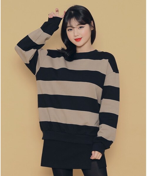 HOTPING（ホッピン）の「6Colors裏起毛ルーズネイビーボーダー