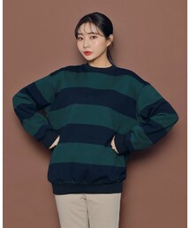 HOTPING（ホッピン）の「6Colors裏起毛ルーズネイビーボーダー