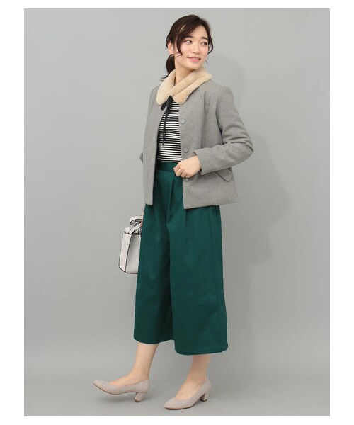 earth music&ecology（アースミュージックアンドエコロジー）の「・ファーティペット付ショートコート（ジャケット/アウター・杢グレー・S/M/L）」の2枚目の写真