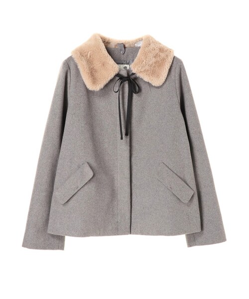 earth music&ecology（アースミュージックアンドエコロジー）の「・ファーティペット付ショートコート（ジャケット/アウター・杢グレー・S/M/L）」の9枚目の写真