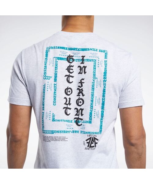 Reebok（リーボック）の「リーボック CrossFit ゲット アウト イン フロント Tシャツ / Reebok CrossFit Get Out in Front Tee（トップス・ライトグレイヘザー(FK4329)/ブラック(FK4330)・XS/S/M/L）」の7枚目の写真