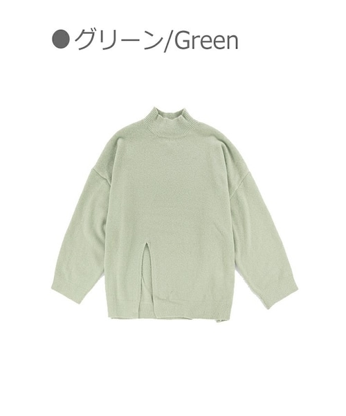 Bobon21(ボボンニジュウイチ)の「ラメ入りサイドスリットニットトップス-全2色-(ニット/セーター・レディース・グリーン/ベージュ・Free)」の1枚目の写真