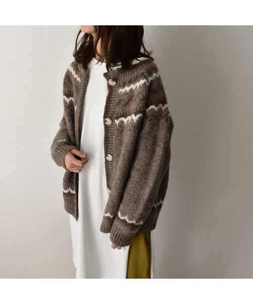 Lavish Gate（ラヴィッシュゲート）の「knit-02083　ウール混 ノルディック ニット カーディガン　モカ（ニット/セーター・レディース・その他）」の2枚目の写真