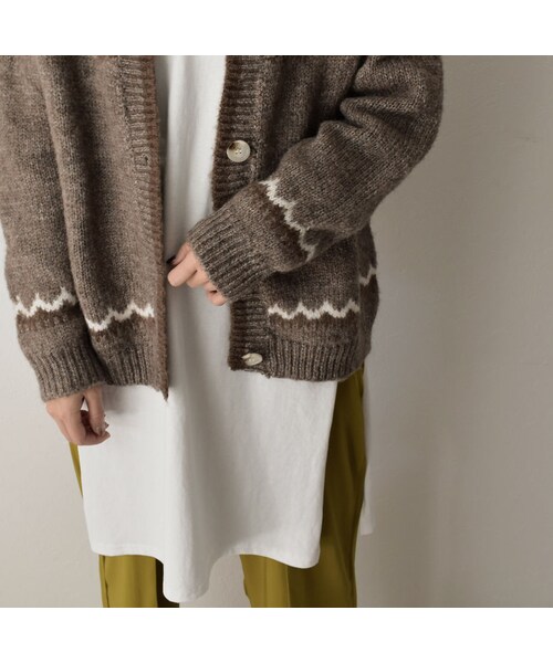 Lavish Gate（ラヴィッシュゲート）の「knit-02083　ウール混 ノルディック ニット カーディガン　モカ（ニット/セーター・レディース・その他）」の4枚目の写真