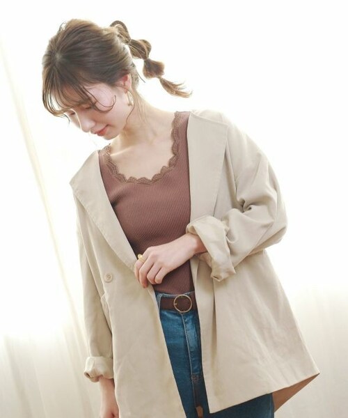 Crisp（クリスプ）の「レースリブタンク[c1ak2640]（タンクトップ・レディース・ベージュ/ブラウン/グレー/アイボリー・FREE）」の4枚目の写真