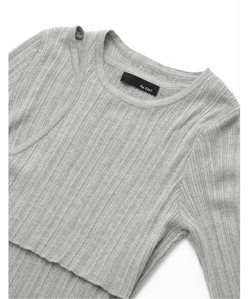 Re:EDIT（リエディ）の「レイヤード風肩開きリブトップス（トップス・レディース・ブラック/グレー・M）」の8枚目の写真