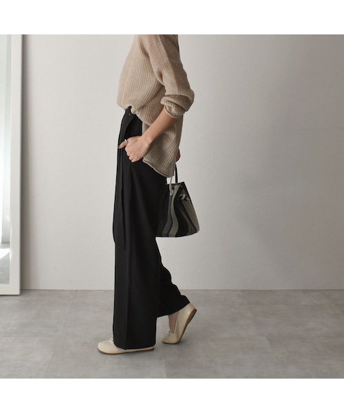 Lavish Gate(ラヴィッシュゲート)の「bottoms-02052 ベルトデザイン ハイウエスト タック ワイドパンツ ベージュ ダスティパープル ブラック(その他パンツ・レディース・その他)」の11枚目の写真