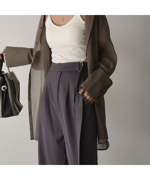 Lavish Gate(ラヴィッシュゲート)の「bottoms-02052 ベルトデザイン ハイウエスト タック ワイドパンツ ベージュ ダスティパープル ブラック(その他パンツ・レディース・その他)」の2枚目の写真