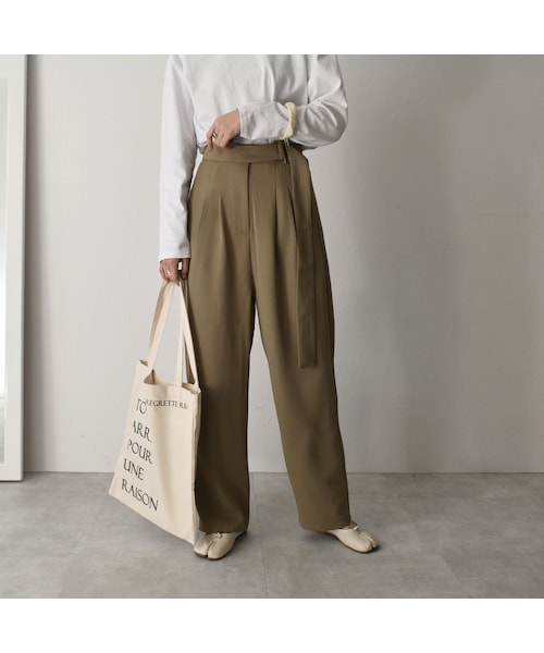 Lavish Gate(ラヴィッシュゲート)の「bottoms-02052 ベルトデザイン ハイウエスト タック ワイドパンツ ベージュ ダスティパープル ブラック(その他パンツ・レディース・その他)」の6枚目の写真