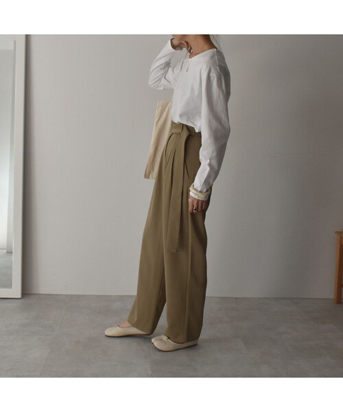 Lavish Gate(ラヴィッシュゲート)の「bottoms-02052 ベルトデザイン ハイウエスト タック ワイドパンツ ベージュ ダスティパープル ブラック(その他パンツ・レディース・その他)」の8枚目の写真