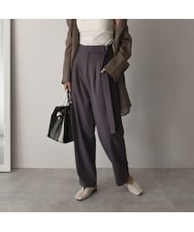 Lavish Gate | bottoms-02052 ベルトデザイン ハイウエスト タック ワイドパンツ ベージュ ダスティパープル ブラック(その他パンツ)