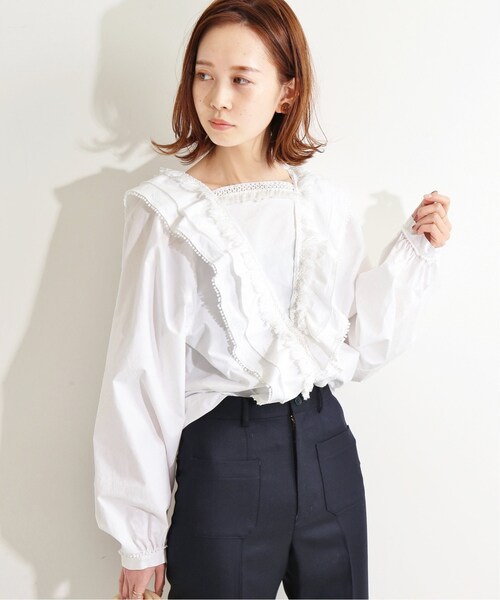 IENA LA BOUCLE タイプライター フリンジ Vネックブラウス IENA LA BOUCLE タイプライター フリンジ Vネックブラウス