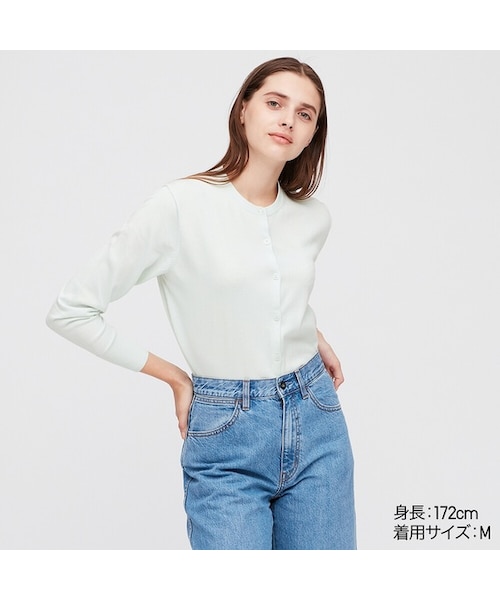 UNIQLO（ユニクロ）の「UVカットスーピマコットンクルーネックカーディガン（長袖）（カーディガン/ボレロ・レディース・GRAY 03/LIGHT GREEN 50/BLACK 09/NATURAL 30/NAVY 69/YELLOW 42/GREEN 55/OFF WHITE 01/PINK 12/RED 13・XL/S/M/XS/L/3XL/XXL）」の5枚目の写真