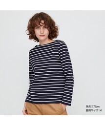 UNIQLO | ボーダーボートネックT（長袖）(Tシャツ/カットソー)