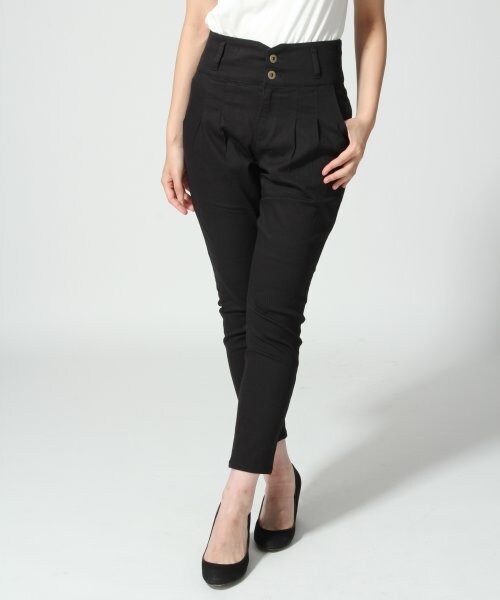 LOWRYS FARM（ローリーズファーム）の「タックハイウエストパンツ（パンツ・レディース・オフ/ブラック/ネイビー/デニム・Ｍ/Ｌ）」の2枚目の写真