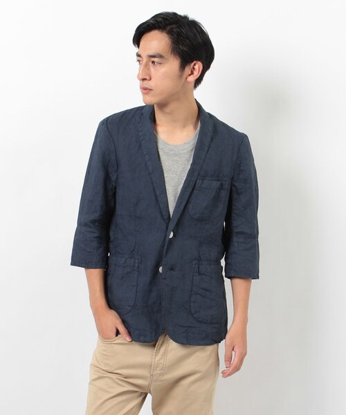 MORGAN HOMME（モルガンオム）の「リネンセブンJK（983J41）（ジャケット/アウター・メンズ・ホワイト/ネイビー・S/M/L）」の2枚目の写真