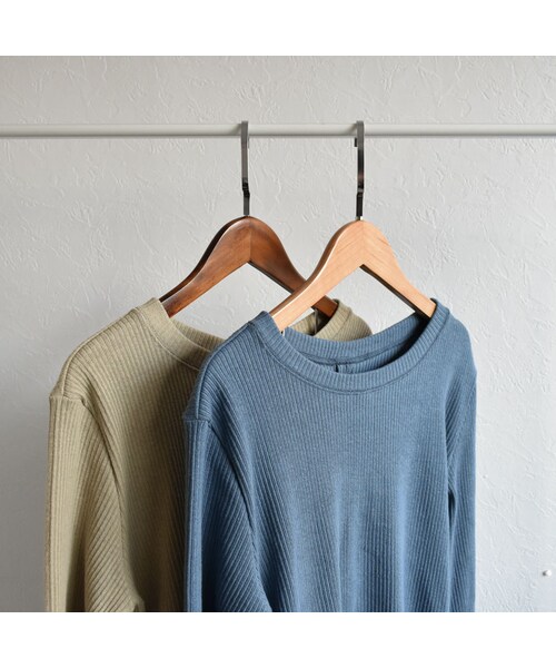 Lavish Gate（ラヴィッシュゲート）の「tops-04027　日本製　オールドコットリブ　バックツイスト プルオーバー　ダスティブルー　グリーンベージュ（Tシャツ/カットソー・レディース・その他）」の11枚目の写真