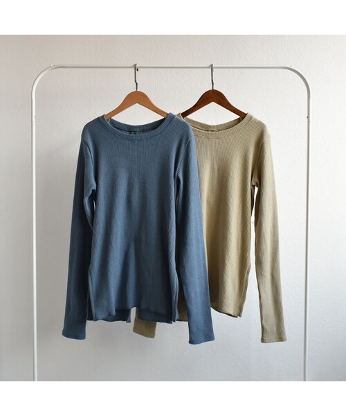 Lavish Gate（ラヴィッシュゲート）の「tops-04027　日本製　オールドコットリブ　バックツイスト プルオーバー　ダスティブルー　グリーンベージュ（Tシャツ/カットソー・レディース・その他）」の9枚目の写真