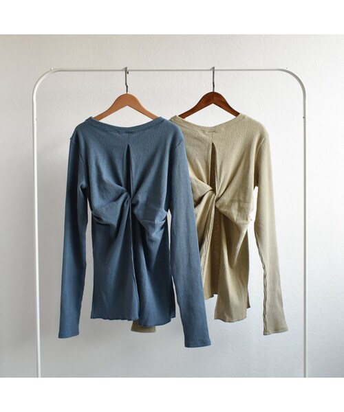 Lavish Gate（ラヴィッシュゲート）の「tops-04027　日本製　オールドコットリブ　バックツイスト プルオーバー　ダスティブルー　グリーンベージュ（Tシャツ/カットソー・レディース・その他）」の10枚目の写真