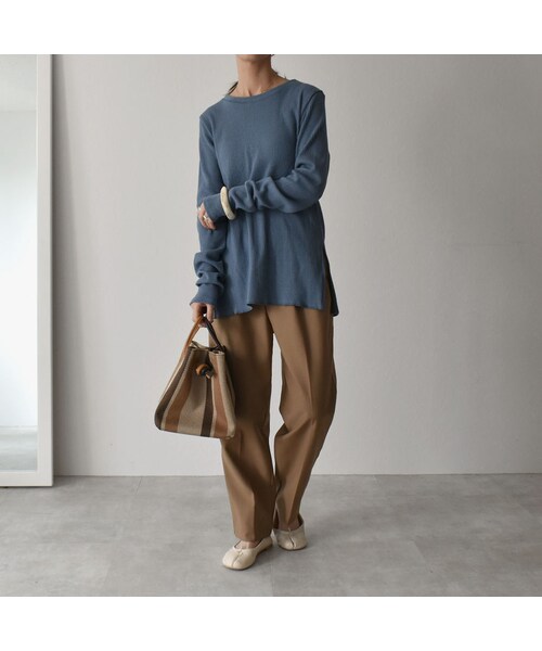 Lavish Gate（ラヴィッシュゲート）の「tops-04027　日本製　オールドコットリブ　バックツイスト プルオーバー　ダスティブルー　グリーンベージュ（Tシャツ/カットソー・レディース・その他）」の8枚目の写真