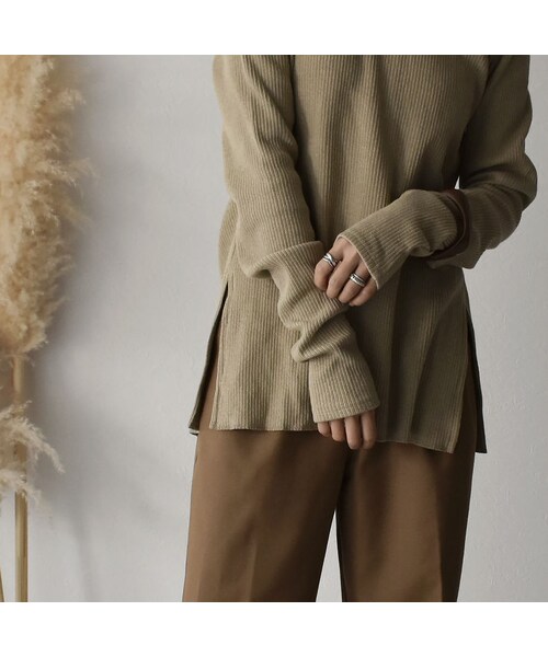 Lavish Gate（ラヴィッシュゲート）の「tops-04027　日本製　オールドコットリブ　バックツイスト プルオーバー　ダスティブルー　グリーンベージュ（Tシャツ/カットソー・レディース・その他）」の4枚目の写真