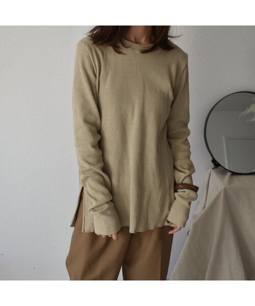 Lavish Gate（ラヴィッシュゲート）の「tops-04027　日本製　オールドコットリブ　バックツイスト プルオーバー　ダスティブルー　グリーンベージュ（Tシャツ/カットソー・レディース・その他）」の3枚目の写真