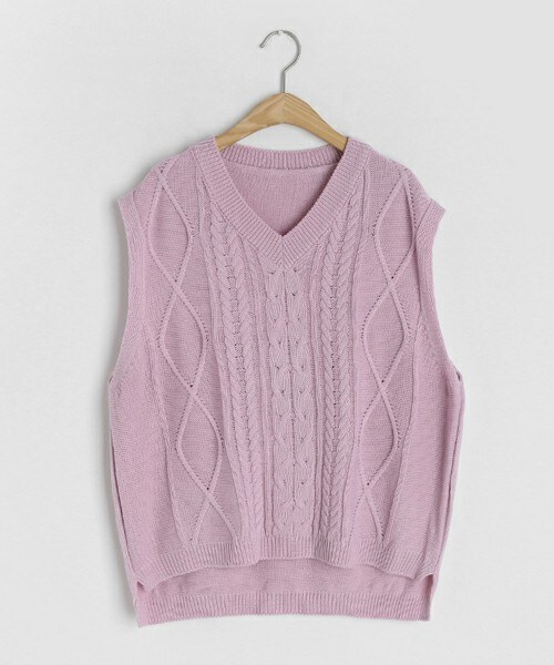DHOLIC（ディーホリック）の「ケーブルニットベスト（ベスト・レディース・ブルー/ホワイト/ピンク/グリーン・FREE）」の4枚目の写真