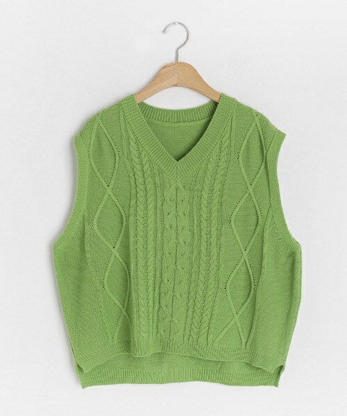 DHOLIC（ディーホリック）の「ケーブルニットベスト（ベスト・レディース・ブルー/ホワイト/ピンク/グリーン・FREE）」の3枚目の写真