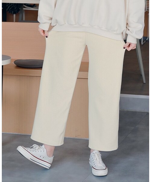 HOTPING（ホッピン）の「5Colorsウエストストリングワイドリブパンツ（その他パンツ・レディース・Black/White/Blue/Beige/Grey・フリーサイズ）」の2枚目の写真