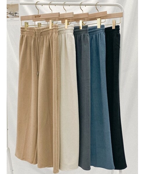 HOTPING（ホッピン）の「5Colorsウエストストリングワイドリブパンツ（その他パンツ・レディース・Black/White/Blue/Beige/Grey・フリーサイズ）」の4枚目の写真