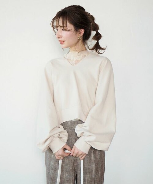 Crisp（クリスプ）の「チュールレースTシャツ[c1k2651]（シャツ/ブラウス・レディース・ブラウン/グレー/アイボリー・FREE）」の2枚目の写真