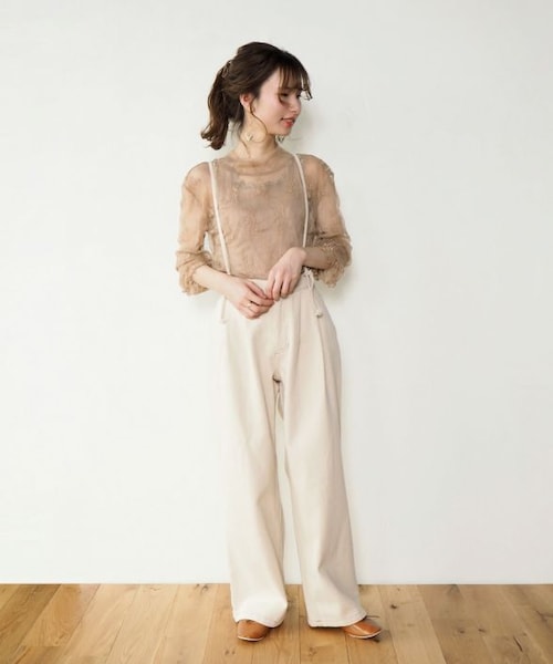 Crisp（クリスプ）の「チュールレースTシャツ[c1k2651]（シャツ/ブラウス・レディース・ブラウン/グレー/アイボリー・FREE）」の6枚目の写真