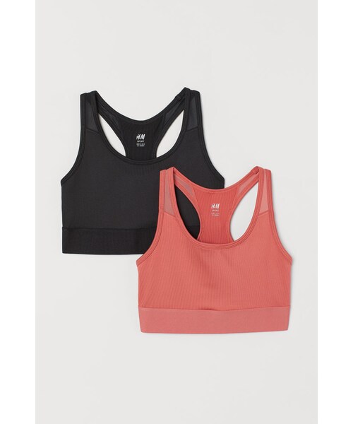 H M エイチ アンド エム の H M ミディアムサポート スポーツブラ 2枚セット レッド ブラジャー Wear