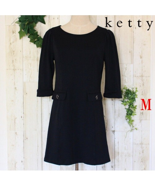 Ketty ケティ の Ketty ケティ ネイビーハーフ袖ボタンレースチュニックミニワンピース Mサイズ 紺色 しっかり素材 おしゃれ大人可愛い 中古a チュニック Wear