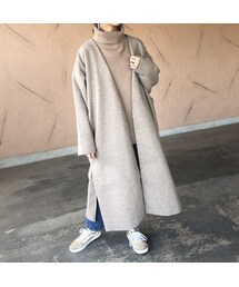 copine | 裾スリット大人デザイン！ウエストベルト付きフェイクウールノーカラーゆったりロングコート(2color)(その他アウター)