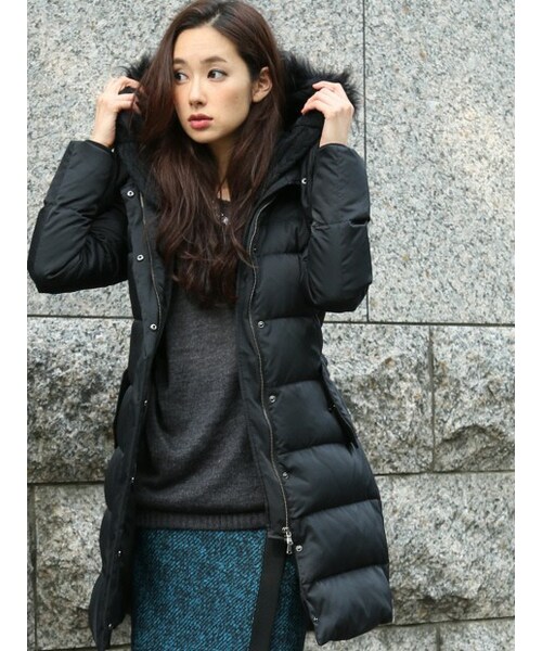 0 LES POUR 5351 POUR LES FEMMES 杢調 ロング ダウン コート ファー 