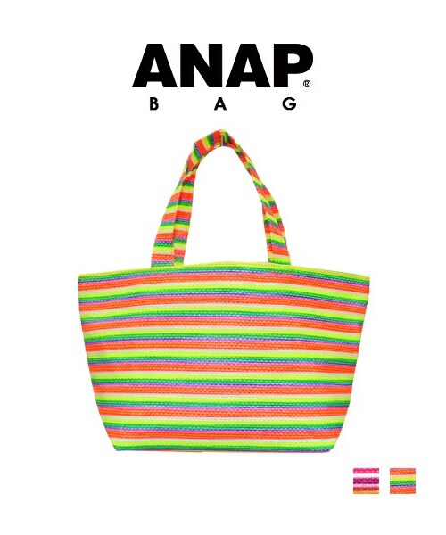 ANAP（アナップ）の「ネオンマルチボーダーストローミニトートバッグ