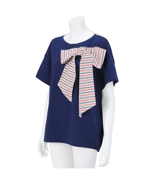 mercibeaucoup,（メルシーボークー）の「jevous enprie! / おリボンティー� / カットソー（トップス・レディース・white(01)/light blue(11)/navy(13)/gray(24)・01）」の8枚目の写真