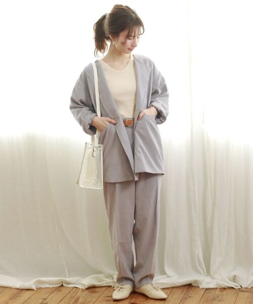 Crisp（クリスプ）の「モイストマニッシュパンツ[c2k2683]（その他パンツ・レディース・グレー/アイボリー・FREE）」の4枚目の写真