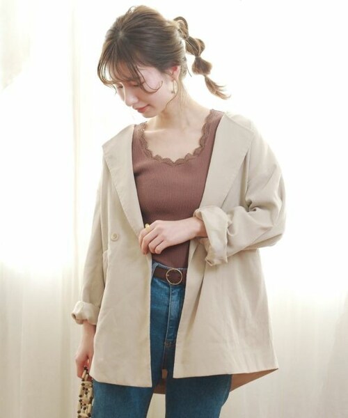 Crisp（クリスプ）の「モイストノーカラージャケット[c8k2602]（テーラードジャケット・レディース・グレー/アイボリー・FREE）」の2枚目の写真