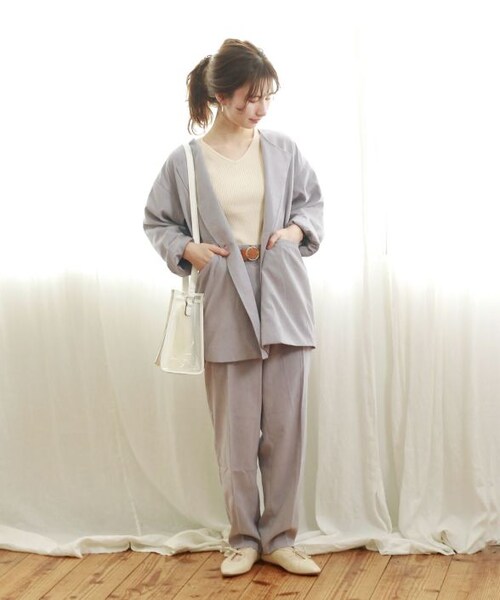 Crisp（クリスプ）の「モイストノーカラージャケット[c8k2602]（テーラードジャケット・レディース・グレー/アイボリー・FREE）」の4枚目の写真