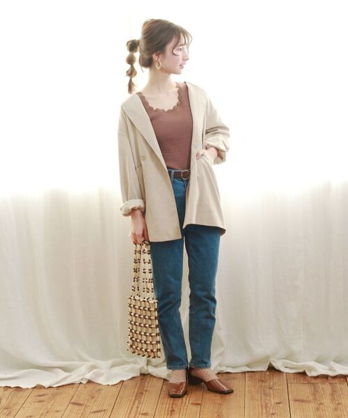 Crisp（クリスプ）の「モイストノーカラージャケット[c8k2602]（テーラードジャケット・レディース・グレー/アイボリー・FREE）」の3枚目の写真