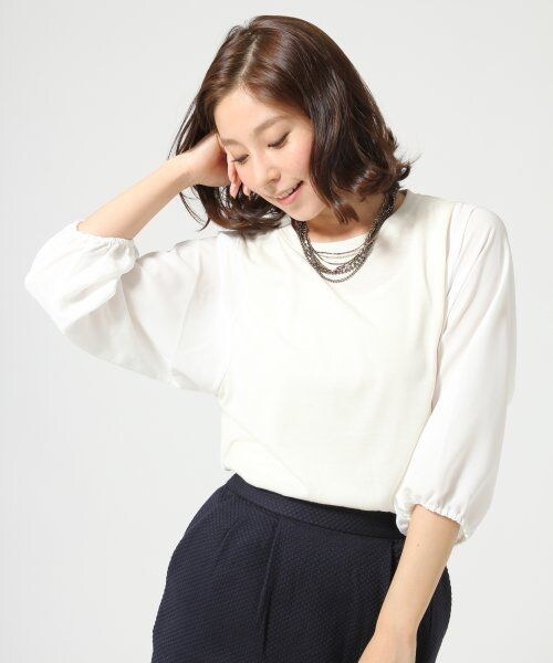 LEPSIM(レプシィム)の「【秋物新作】ソデシフォンキリカエT/5S(トップス・レディース・オフ×オフ/ブラック×ブラック/グレー×オフ/ライトベージュ×オフ・FREE SIZE)」の3枚目の写真