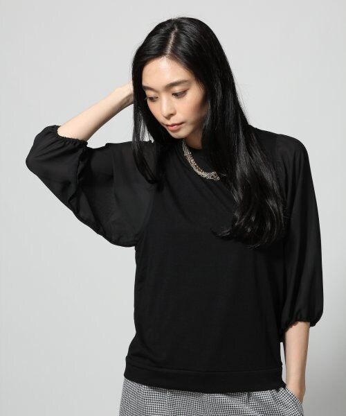 LEPSIM(レプシィム)の「【秋物新作】ソデシフォンキリカエT/5S(トップス・レディース・オフ×オフ/ブラック×ブラック/グレー×オフ/ライトベージュ×オフ・FREE SIZE)」の4枚目の写真