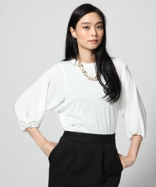 LEPSIM(レプシィム)の「【秋物新作】ソデシフォンキリカエT/5S(トップス・レディース・オフ×オフ/ブラック×ブラック/グレー×オフ/ライトベージュ×オフ・FREE SIZE)」の1枚目の写真