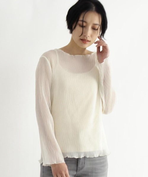 OZOC（オゾック）の「[洗える]シアーブラウス（トップス・レディース・アイボリー(004)/ピンク(070)/ブラック(019)・38(M)）」の6枚目の写真