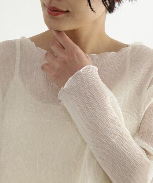 OZOC（オゾック）の「[洗える]シアーブラウス（トップス・レディース・アイボリー(004)/ピンク(070)/ブラック(019)・38(M)）」の9枚目の写真