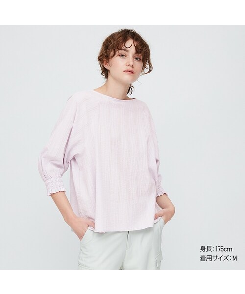 UNIQLO（ユニクロ）の「コットンドビーシャーリングブラウス（7分袖）（シャツ/ブラウス・レディース・BLACK 09/BEIGE 31/LIGHT PURPLE 70/WHITE 00・3XL/M/S/XL/XXL/XS/L）」の4枚目の写真